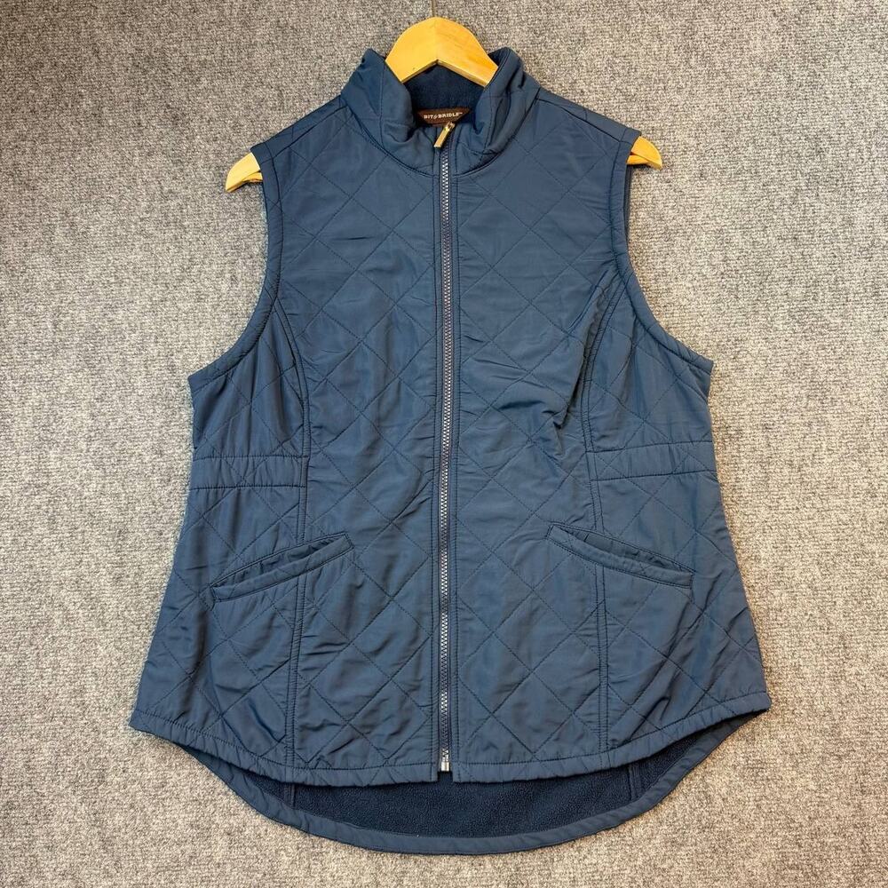 Women’s BIT & BRIDLE Quilted Zip Vest Navy Fleece Lined Size M